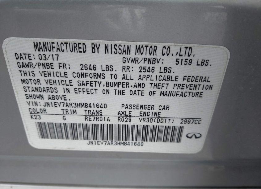 Photo 9 of 2017 Infiniti Q50 3.0T SIGNATURE EDITION (VIN JN1EV7AR3HM841640)