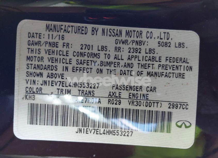 Photo 9 of 2017 Infiniti Q60 3.0T PREMIUM (VIN JN1EV7EL4HM553227)