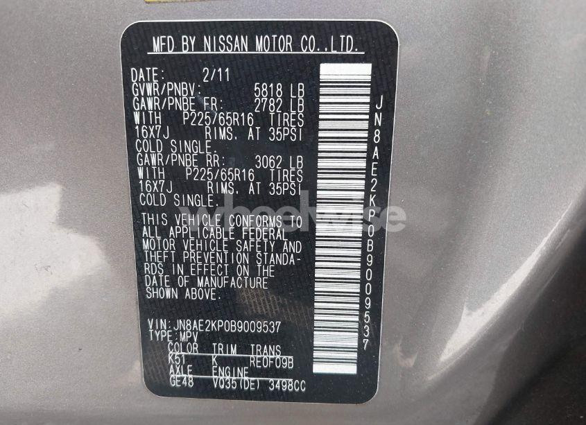 Photo 9 of 2011 Nissan Quest SV (VIN JN8AE2KP0B9009537)