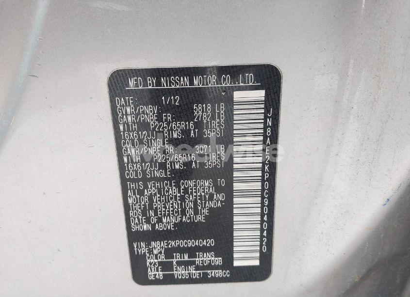 Photo 9 of 2012 Nissan Quest S (VIN JN8AE2KP0C9040420)
