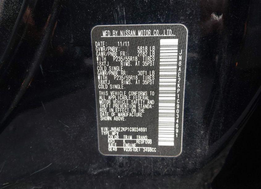 Photo 9 of 2012 Nissan Quest LE (VIN JN8AE2KP1C9034691)