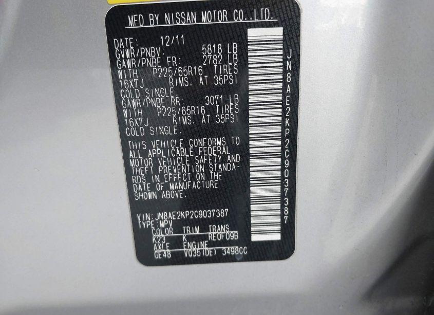 Photo 9 of 2012 Nissan Quest SV (VIN JN8AE2KP2C9037387)