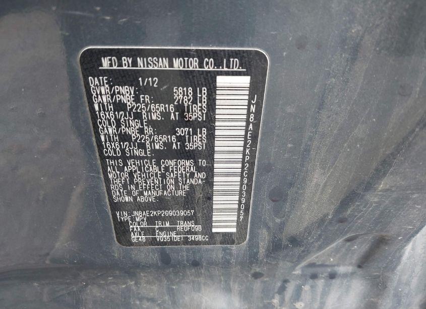 Photo 9 of 2012 Nissan Quest S (VIN JN8AE2KP2C9039057)