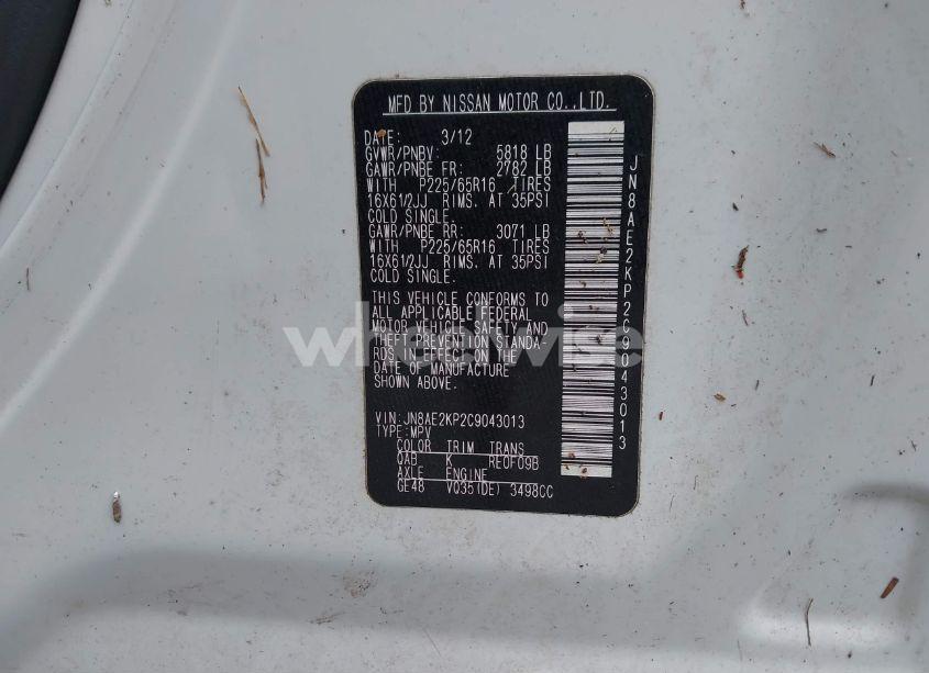 Photo 9 of 2012 Nissan Quest S (VIN JN8AE2KP2C9043013)