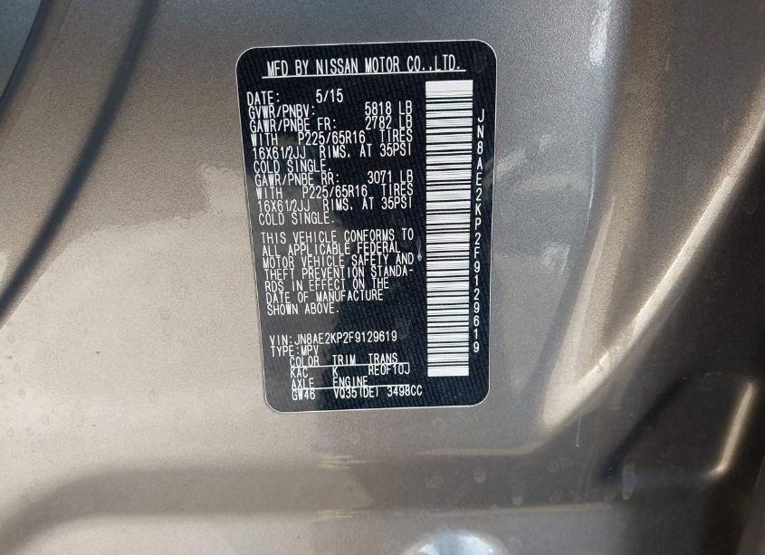 Photo 9 of 2015 Nissan Quest S (VIN JN8AE2KP2F9129619)