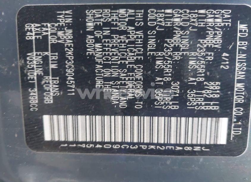 Photo 9 of 2012 Nissan Quest LE (VIN JN8AE2KP3C9045711)