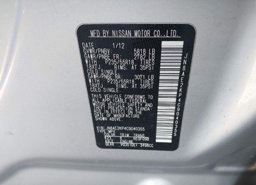 Photo 9 of 2012 Nissan Quest LE (VIN JN8AE2KP4C9040355)