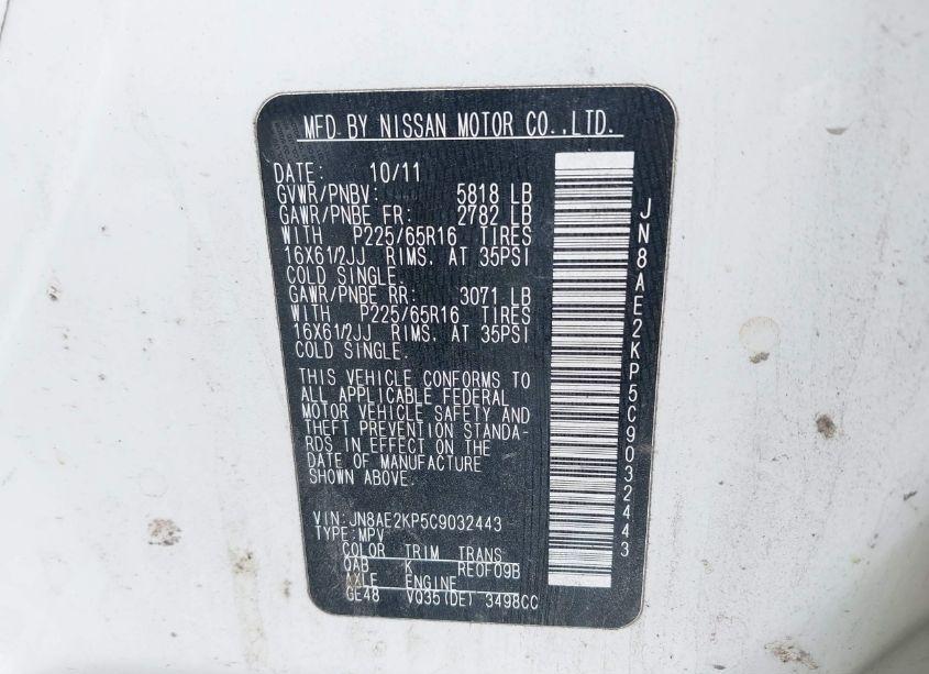 Photo 9 of 2012 Nissan Quest S (VIN JN8AE2KP5C9032443)