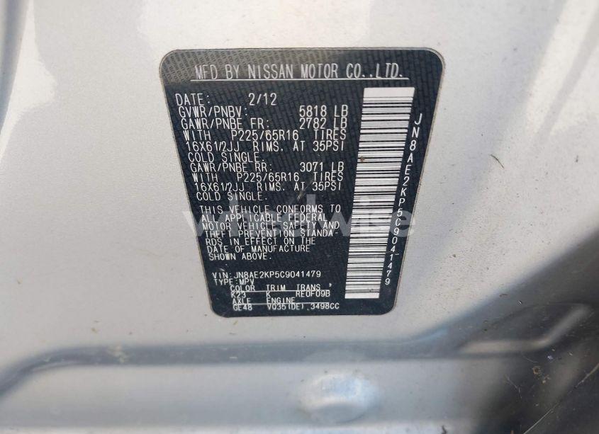 Photo 9 of 2012 Nissan Quest S (VIN JN8AE2KP5C9041479)