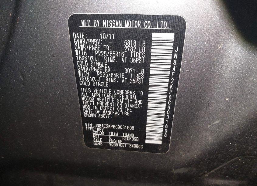 Photo 9 of 2012 Nissan Quest S (VIN JN8AE2KP6C9031608)