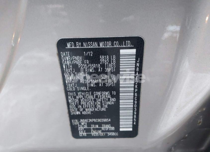 Photo 9 of 2012 Nissan Quest LE (VIN JN8AE2KP6C9039854)