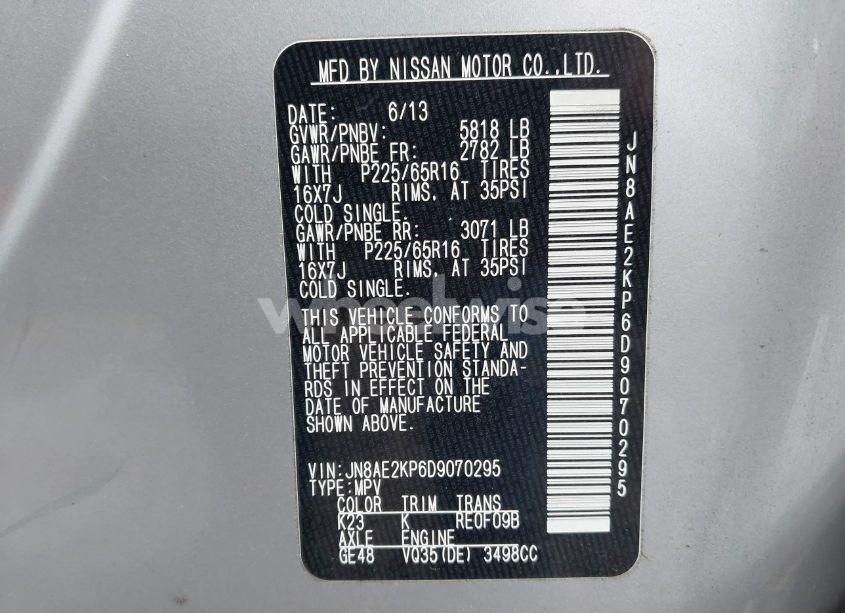 Photo 9 of 2013 Nissan Quest SV (VIN JN8AE2KP6D9070295)