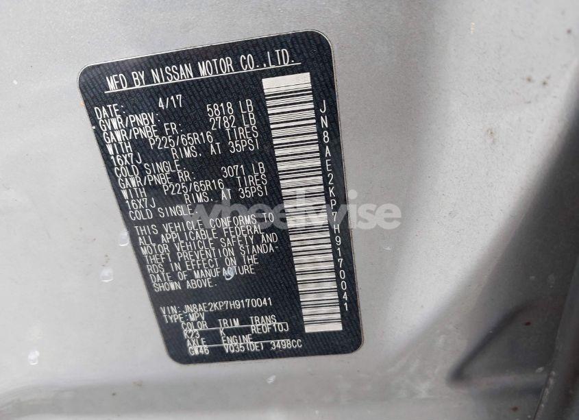 Photo 9 of 2017 Nissan Quest SV (VIN JN8AE2KP7H9170041)