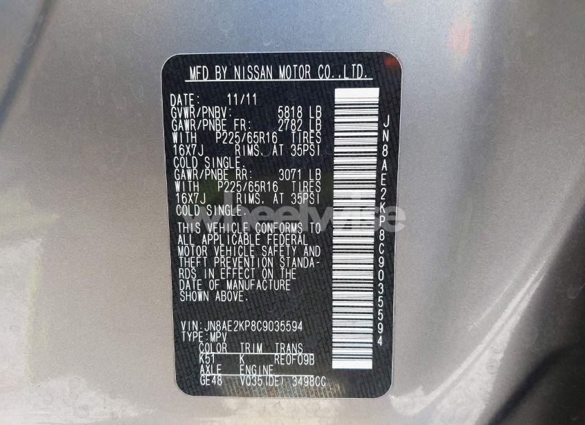 Photo 9 of 2012 Nissan Quest SV (VIN JN8AE2KP8C9035594)