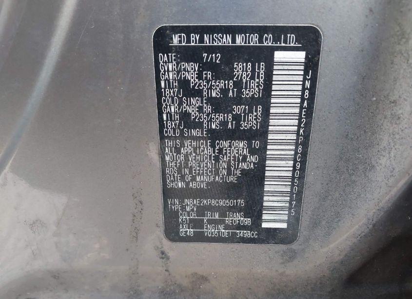 Photo 9 of 2012 Nissan Quest LE (VIN JN8AE2KP8C9050175)