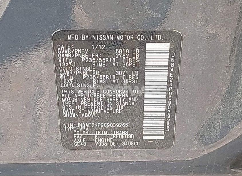 Photo 9 of 2012 Nissan Quest SL (VIN JN8AE2KP9C9039265)