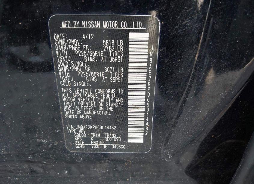 Photo 9 of 2012 Nissan Quest SV (VIN JN8AE2KP9C9044482)