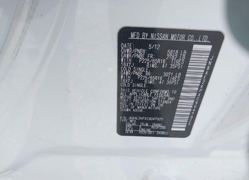 Photo 9 of 2012 Nissan Quest SV (VIN JN8AE2KPXC9047925)