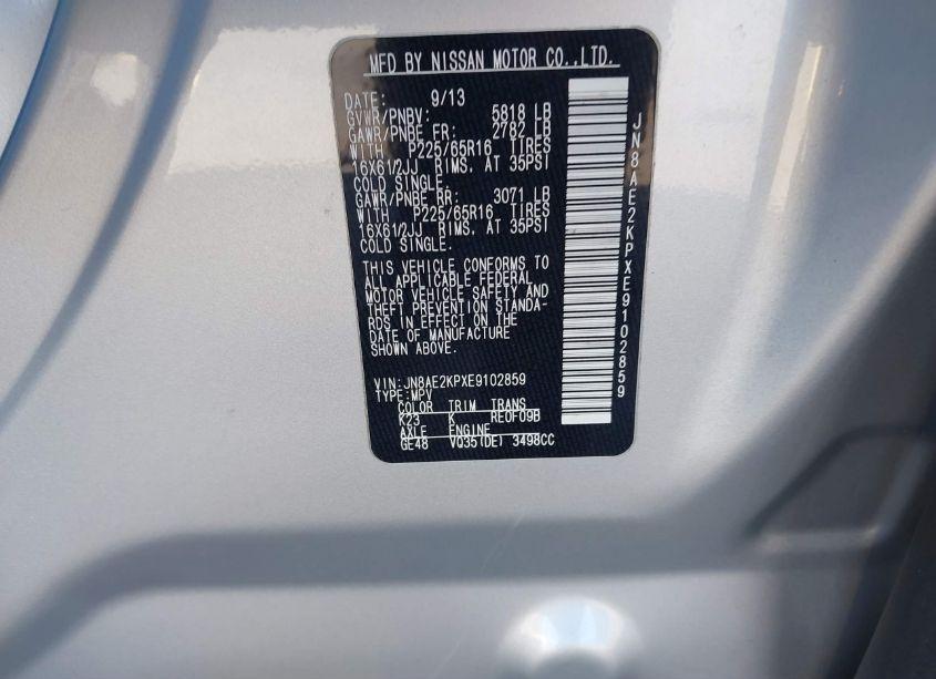 Photo 9 of 2014 Nissan Quest S (VIN JN8AE2KPXE9102859)