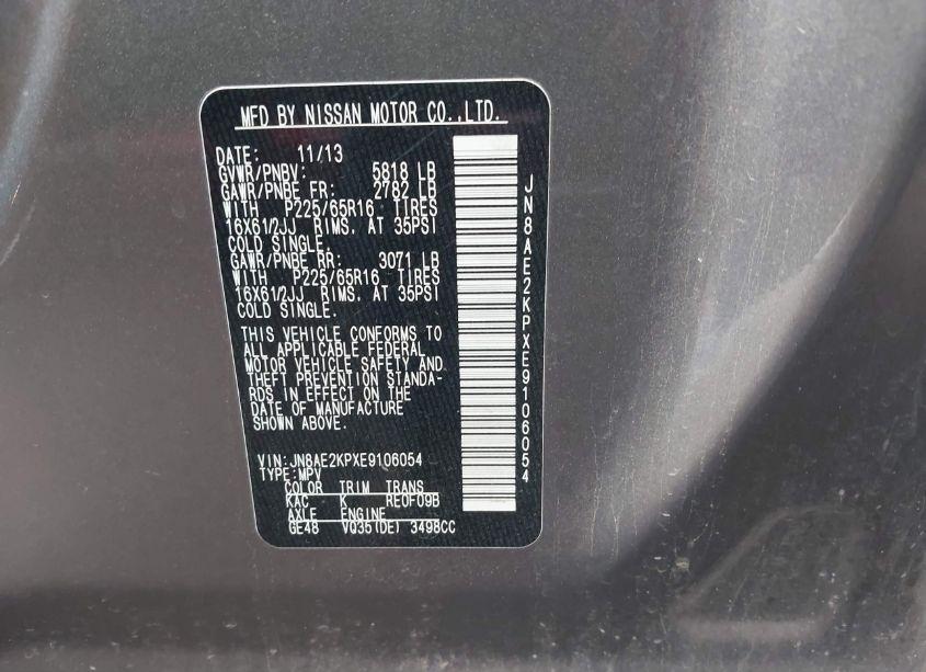 Photo 9 of 2014 Nissan Quest S (VIN JN8AE2KPXE9106054)