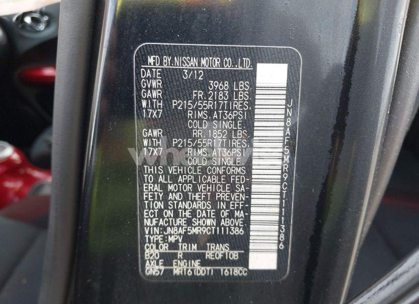 Photo 9 of 2012 Nissan Juke SV (VIN JN8AF5MR9CT111386)