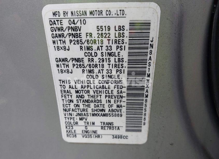 Photo 9 of 2010 Infiniti Fx35 N/A (VIN JN8AS1MWXAM855869)