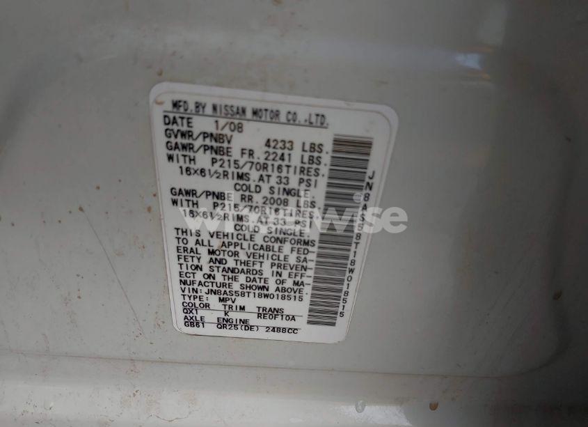 Photo 9 of 2008 Nissan Rogue S (VIN JN8AS58T18W018515)