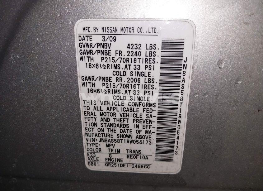 Photo 9 of 2009 Nissan Rogue S (VIN JN8AS58T19W054173)