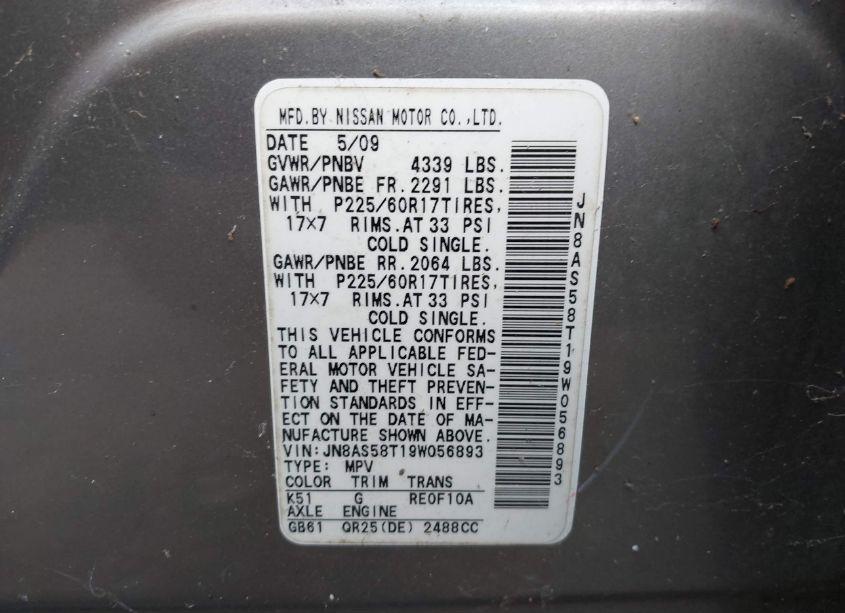 Photo 9 of 2009 Nissan Rogue SL (VIN JN8AS58T19W056893)