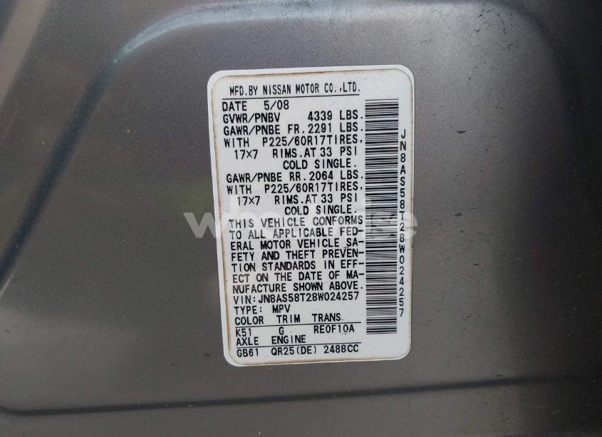 Photo 9 of 2008 Nissan Rogue SL (VIN JN8AS58T28W024257)