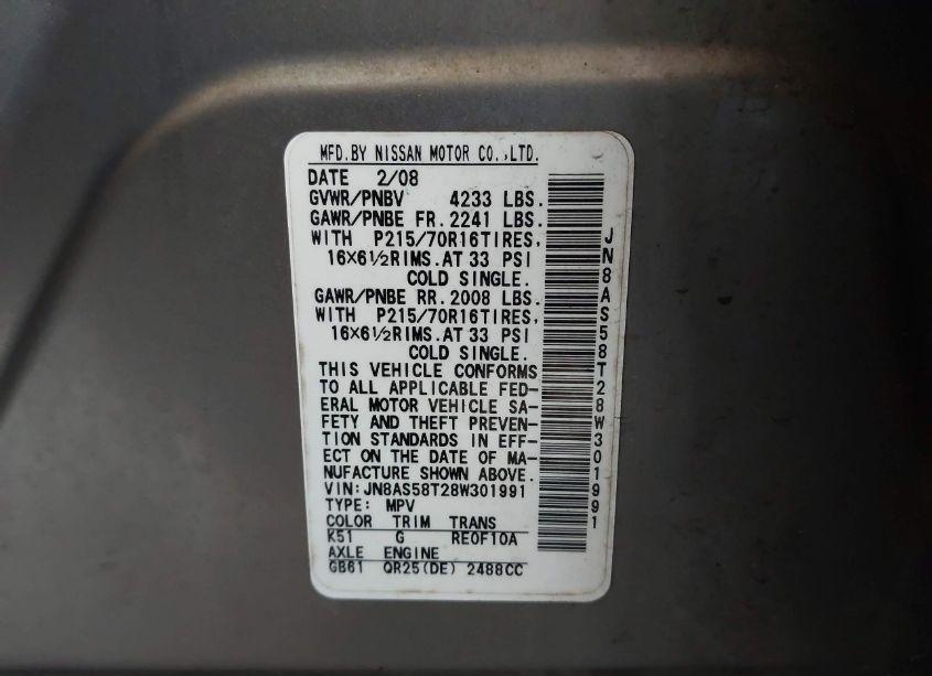 Photo 9 of 2008 Nissan Rogue S (VIN JN8AS58T28W301991)