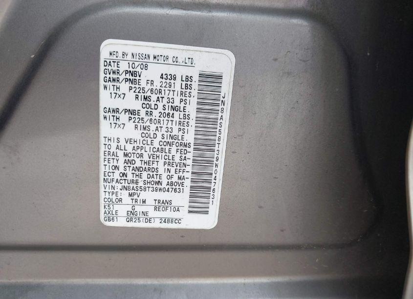 Photo 9 of 2009 Nissan Rogue SL (VIN JN8AS58T39W047631)