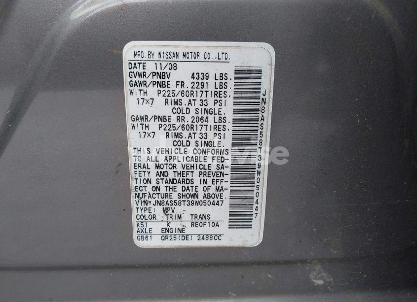 Photo 9 of 2009 Nissan Rogue SL (VIN JN8AS58T39W050447)