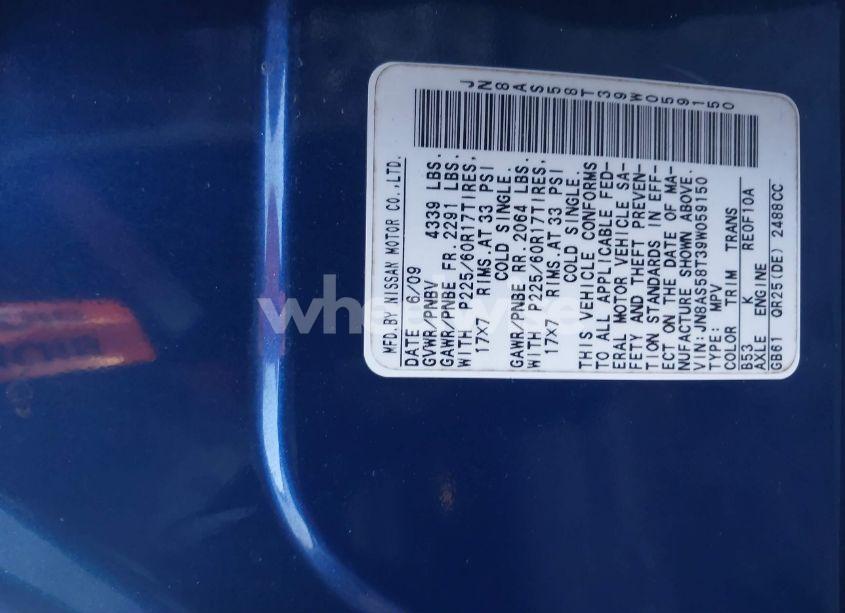 Photo 9 of 2009 Nissan Rogue SL (VIN JN8AS58T39W059150)