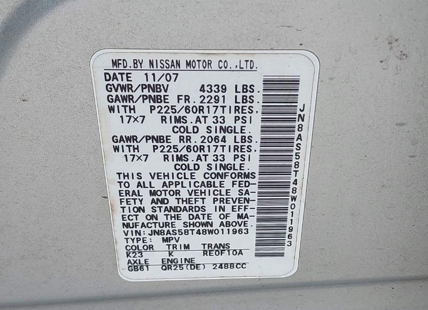 Photo 9 of 2008 Nissan Rogue SL (VIN JN8AS58T48W011963)