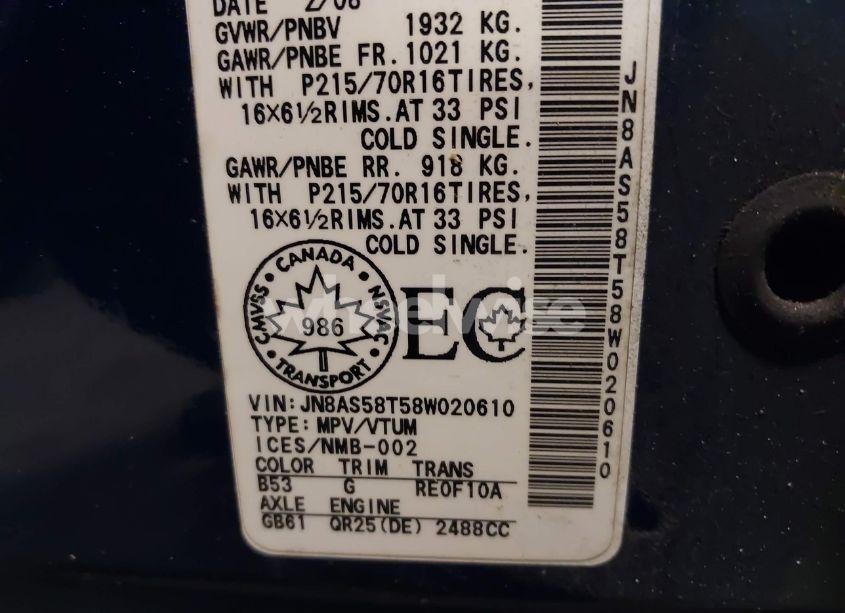 Photo 9 of 2008 Nissan Rogue S (VIN JN8AS58T58W020610)