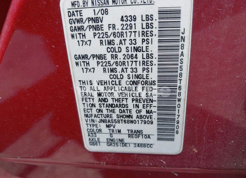 Photo 9 of 2008 Nissan Rogue SL (VIN JN8AS58T68W017909)