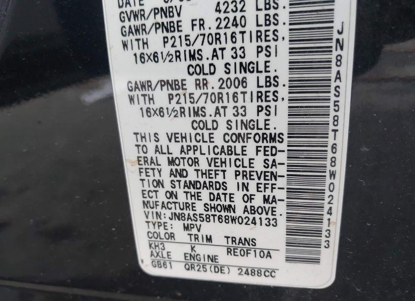 Photo 9 of 2008 Nissan Rogue S (VIN JN8AS58T68W024133)