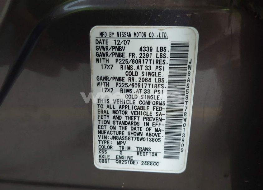 Photo 9 of 2008 Nissan Rogue SL (VIN JN8AS58T78W013805)