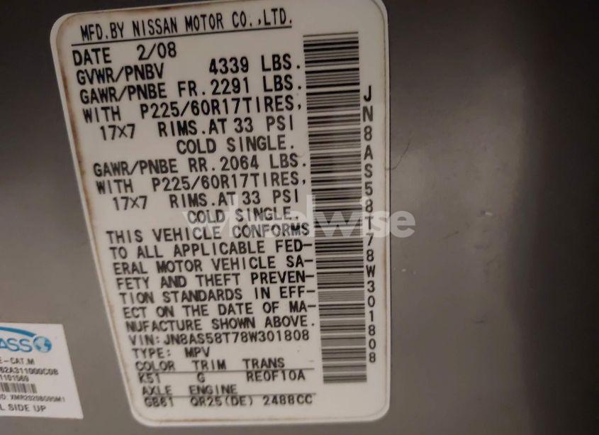 Photo 9 of 2008 Nissan Rogue SL (VIN JN8AS58T78W301808)