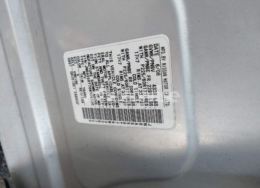 Photo 9 of 2008 Nissan Rogue SL (VIN JN8AS58T78W306720)