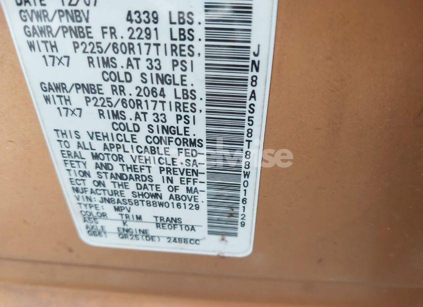 Photo 9 of 2008 Nissan Rogue SL (VIN JN8AS58T88W016129)