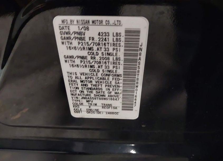 Photo 9 of 2008 Nissan Rogue S (VIN JN8AS58T88W016647)