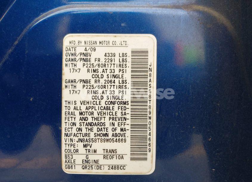 Photo 9 of 2009 Nissan Rogue SL (VIN JN8AS58T89W054669)