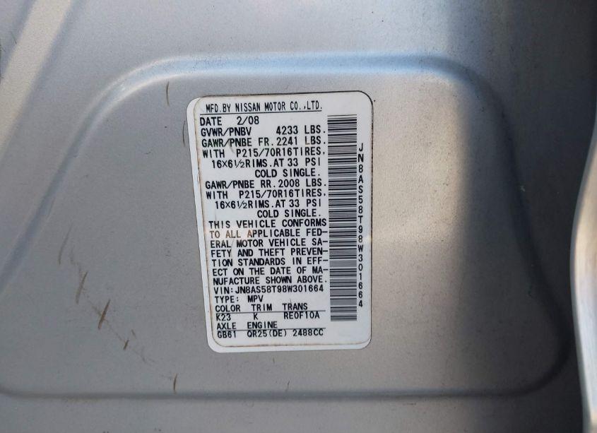 Photo 9 of 2008 Nissan Rogue S (VIN JN8AS58T98W301664)