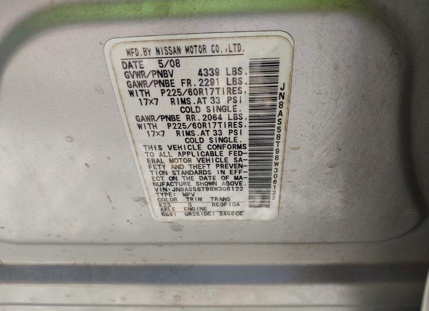 Photo 9 of 2008 Nissan Rogue SL (VIN JN8AS58T98W306122)