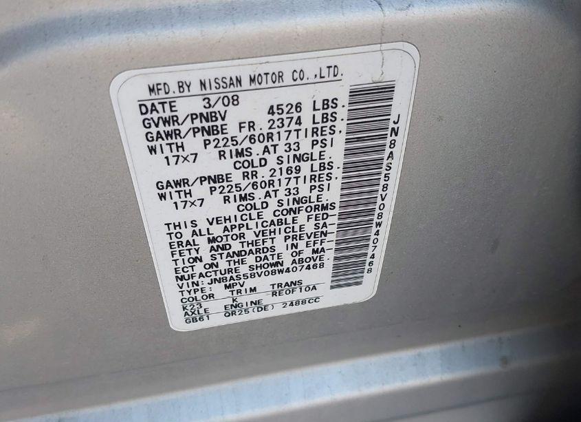 Photo 9 of 2008 Nissan Rogue SL (VIN JN8AS58V08W407468)