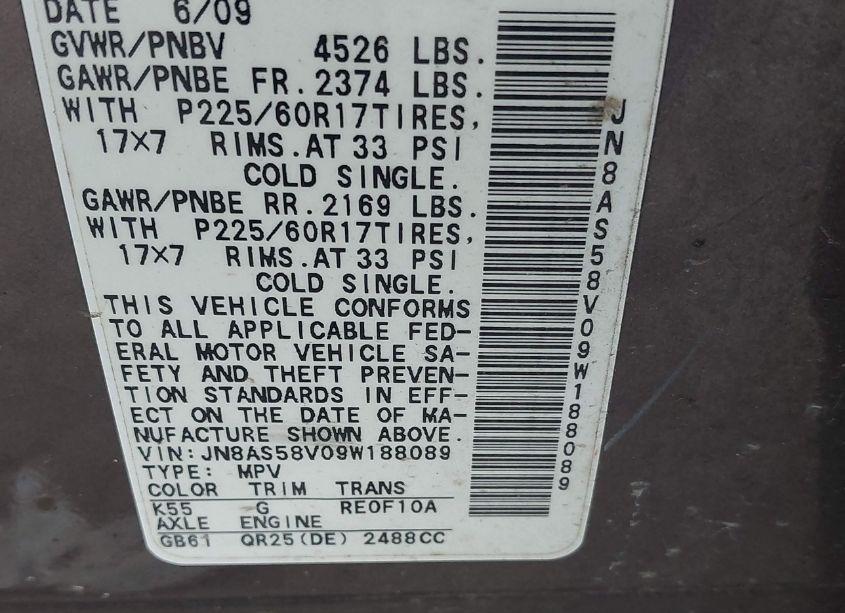 Photo 9 of 2009 Nissan Rogue SL (VIN JN8AS58V09W188089)