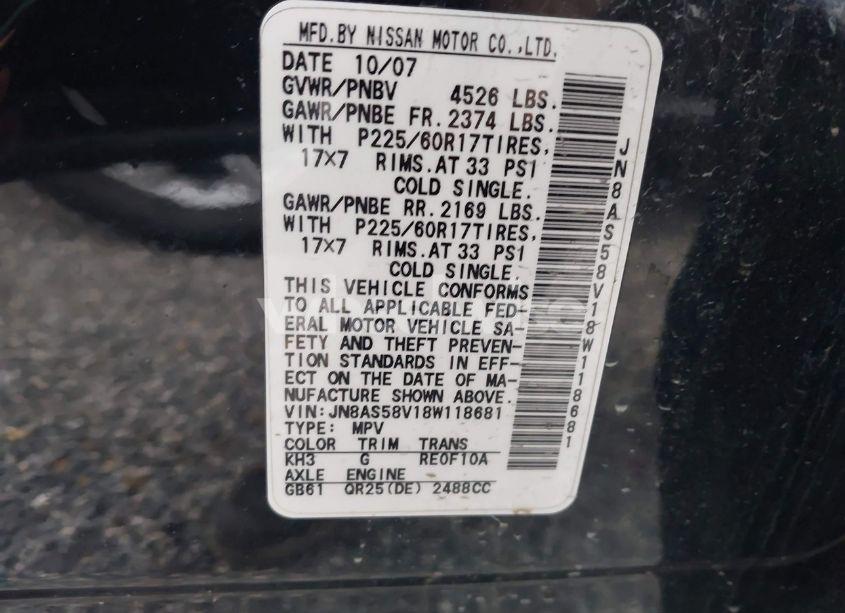 Photo 9 of 2008 Nissan Rogue SL (VIN JN8AS58V18W118681)