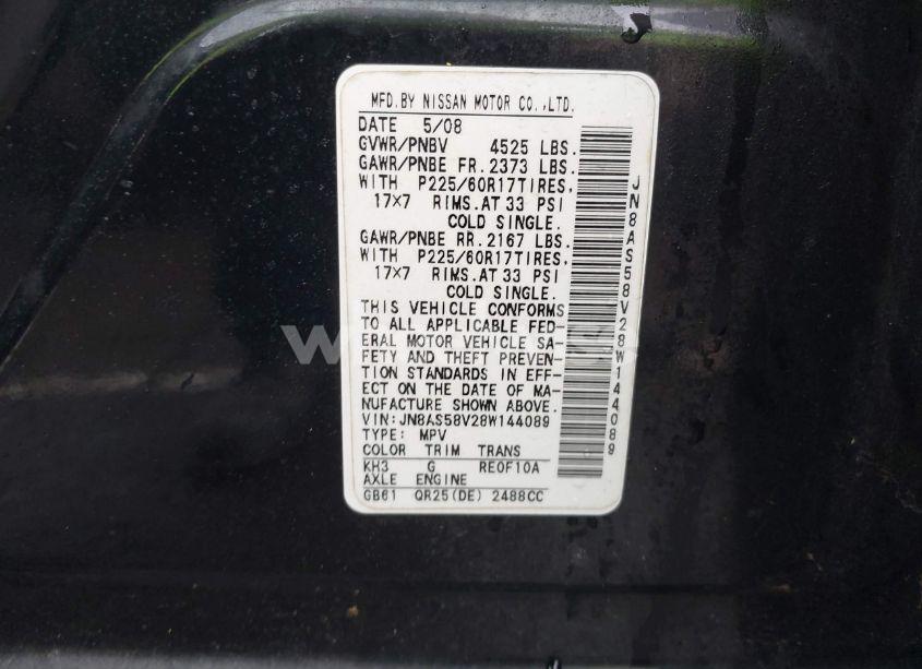 Photo 9 of 2008 Nissan Rogue SL (VIN JN8AS58V28W144089)